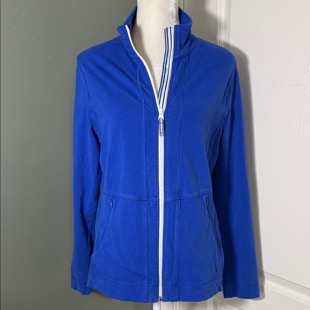 T by Talbots Blue Zip Front Jacket Full Zip Pockets Size L